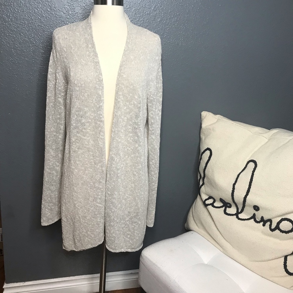 Eileen Fisher oatmeal open front knit sweater size Large